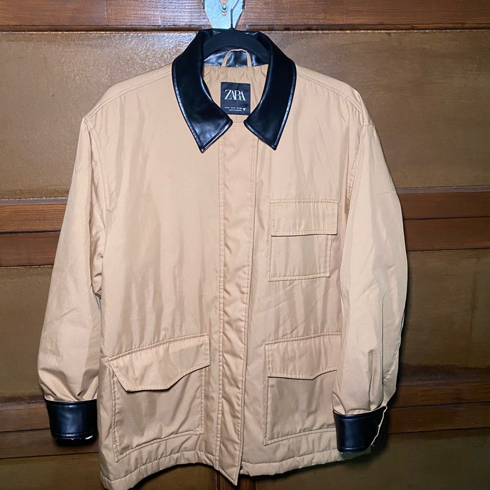 Zara Men's Beige Jacket with Black Details